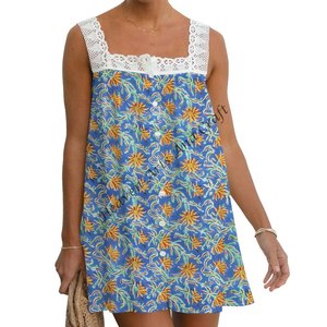 Vestido Boho para Mujer, Estampado en Bloques, Algodón, Diseño Gitano Hecho a Mano, Túnica de Algodón Transpirable con Estampado en Bloques, Top de Encaje, India y Pakistán - Product Image 2