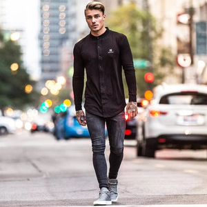 Vêtements de sport personnalisés en coton/polyester respirants et à séchage rapide de 200 grammes, respectueux de l'environnement, à manches longues, pour la course à pied, la musculation, la salle de sport, les hommes - Product Image 2