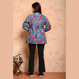 Winter Reversible Hooded Blazer <b>Jacket</b> for Ladies-Cotton Floral Print Short Length SHKL1013 - Product Image 2