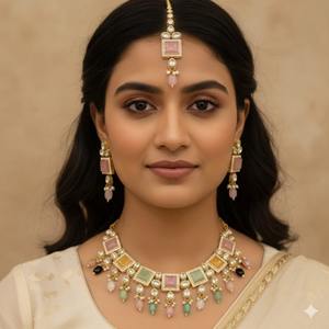 Super Quality Ethnic New Prime <b>Antique</b> <b>Gold</b> Plated Alloy Stone Necklace Set Earrings Maang Tikka Indian Wedding Engagement - Product Image 1