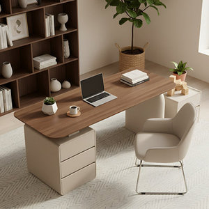 Modern Two-Tone Reversible Executive <b>Desk</b> 63" Curved Engineered Wood Computer <b>Desk</b> <b>DESK</b>-0018 - Product Image 1