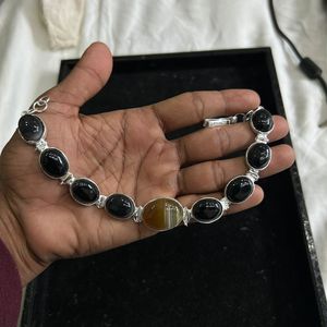กำไลข้อมือสำหรับสตรีทำมือ925เงินสเตอร์ลิงปรับได้พร้อมกำไลพลอยสีดำพลอยธรรมชาติสีดำ - Product Image 5