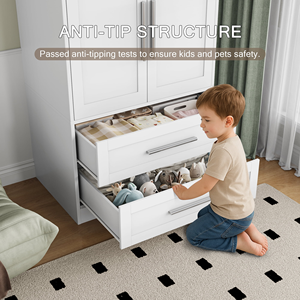 <span class=keywords><strong>Armario</strong></span> de Madera con 2 Cajones, <span class=keywords><strong>Armario</strong></span> para Guardar Ropa con Estantes, Barra para Colgar de Aluminio, Resistente y Independiente - Product Image 5