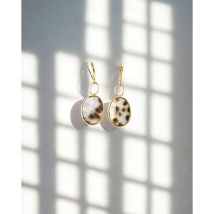 Tiger Cowrie Drop Earrings-Gold Plated Zinc Alloy with Quartz Pearl & Amethyst - Product Image 5