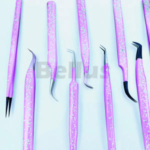 Pinzas recubiertas de purpurina púrpura claro, herramienta de pestañas de etiqueta personalizada, pinzas de Punta puntiaguda de agarre liso sostenible para uso diario de extensión - Product Image 2