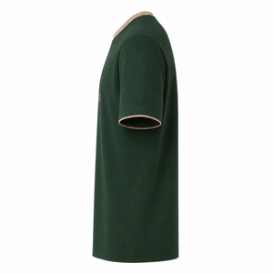T-shirt en coton vert forêt personnalisé avec col contrastant beige, bordure des manches et broderie minimale sur la poitrine – Vente en gros - Product Image 5
