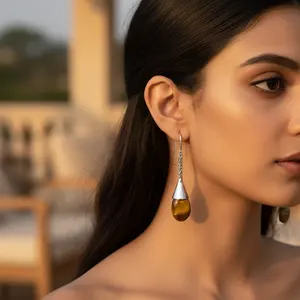 Boucles d'oreilles pendantes en argent 925 pour femmes avec placage or 18 carats, style mignon, perle, diamant, bijoux en pierres précieuses pour les mariages - Product Image 3