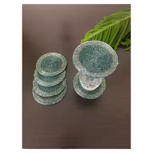 Juego de posavasos con cuentas de alta calificación de 4 piezas Diseño floral Dodger Posavasos con cuentas de color azul en un posavasos de precio económico - Product Image 6