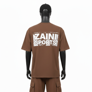 T-shirt ample pour homme en jersey de coton lourd 220 GSM, toucher doux, marron uni, logo thermocollé, streetwear, chemises pour hommes - Product Image 6