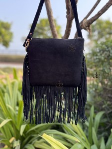 New Collection Cowhide Fur Leather <b>Fringe</b> Handbag Turquoise Stone Sling Bag Multi Uses Stylish Bags Bohemian <b>Tassel</b> <b>Fringe</b> Bag - Product Image 4
