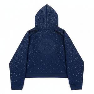 Sweat-shirt à capuche unisexe court avec strass, logo personnalisé, streetwear, coton lourd, sweat-shirt à capuche court, coupe-vent d'hiver - Product Image 2