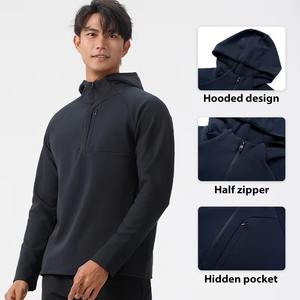 Sudadera con capucha y cremallera 1/4 para hombre de talla de felpa, ropa deportiva de poliéster ligera de secado rápido, chaqueta para correr de manga larga a prueba de viento - Product Image 6