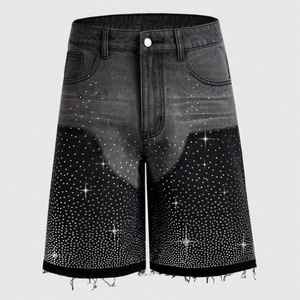 Shorts en jean personnalisés pour hommes, mode streetwear, ornés de cristaux, bord brut, lavage vintage personnalisé, jorts, shorts en jean pour hommes - Product Image 6
