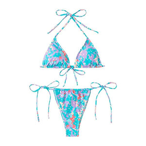 Ensemble bikini 2 pièces pour femmes, style sexy, 100% polyester, imprimé, coupe classique, respirant et séchage rapide, service OEM - Product Image 1