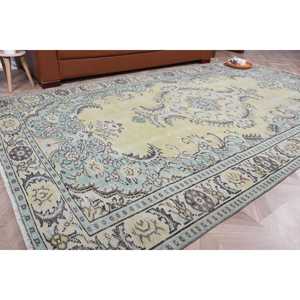 Alfombra Vintage Grande de 5.6x9.5 pies (171x289 cm), Alfombra Turca Azul con Diseño Floral - Product Image 1