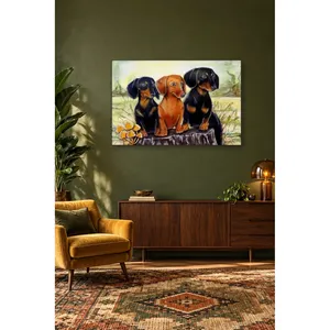 Impression sur toile Fida : Trois chiots de teckel sur un bois - Product Image 5
