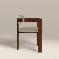 Chaise de salle à manger courbée avec cadre en bois de noyer brun, assise et dossier rembourrés gris