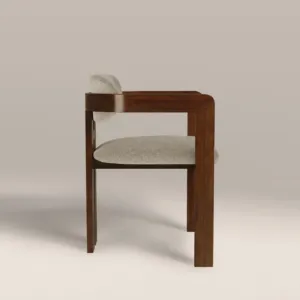 SILLA DE COMEDOR CURVA CON ESTRUCTURA DE MADERA COLOR NUEZ MARRÓN, ASIENTO Y RESPALDO Acolchados GRIS - Product Image 4