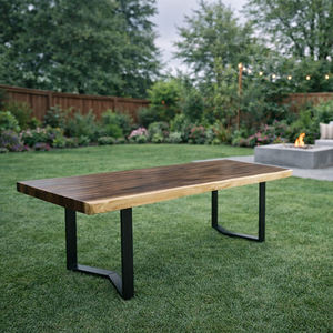 Table à manger moderne pliable en bois massif de monkey pod ou de suar, faite à la main, avec des pieds en métal en forme de W, pour la maison et l'hôtel - Product Image 6