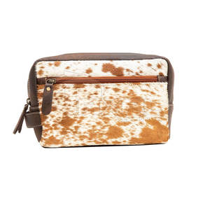 Cas de taches de cheveux en cuir de vachette durable sur mesure de couleur unie avec grande capacité et fermeture à glissière - Product Image 5