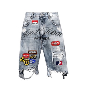 2026 Wholesale <b>Top</b> Quality Custom Oversized Graphic Hoodie & <b>Distressed</b> Denim Shorts Set For Men - Product Image 4