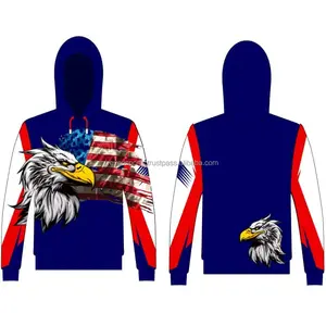 สีฟ้าและสีแดง Sublimated Hoodies เสื้อสวมหัวแขนยาวหนาหนาขนแกะ Hoodies ผู้ชายเสื้อสเวตเตอร์ Unisex พร้อมฮู้ด