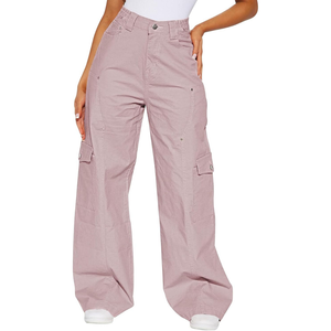 Pantalones Cargo de algodón 100% de alta calidad para mujer, pantalones holgados de cintura alta con seis bolsillos, ropa de calle, pantalones ligeros - Product Image 4