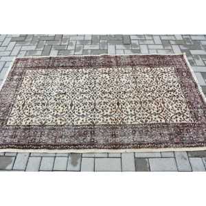 Turkish 3.8x6.7 ft Rug, Area Vintage Rug, <b>Brown</b> Beige Plants & trees <b>Wool</b> Rug - Product Image 3