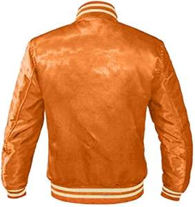 Chaqueta de bombardero de satén para hombre al por mayor, ropa informal de alta calidad, material de concha de lona de estilo Vintage, cortavientos de Color sólido - Product Image 6