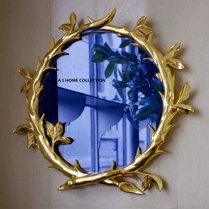 Miroir mural intérieur de luxe de designer italien, design feuillu, miroir décoratif classique et moderne, finition dorée, miroir mural - Product Image 1