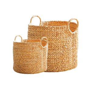 Natural Fiber Round WATER HYACINTH <b>BASKET</b> <b>Laundry</b> <b>Basket</b> From Vietnam with Washable Liner Eco-Friendly <b>Laundry</b> Organizer - Product Image 1