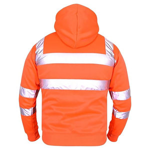 Orange High Visibility Reflective Fleece <b>Hoodie</b> Safe <b>Work</b> Hooded with Two Tone Reflective Tape Canvas Fabric Stand Collar - Product Image 6
