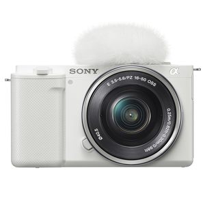 Appareil photo hybride ZV-E10 blanc avec objectif 16-50 mm, carte mémoire SD 32 Go, suite de logiciels de montage vidéo et photo HD, capteur CMOS, type boîtier - Product Image 1