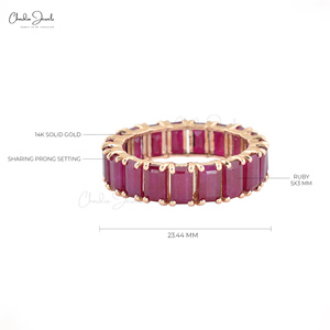 <b>14K</b> Real Rose <b>Gold</b> Full Eternity Band Genuine Ruby Engagement Stack Band 5x3mm Octagon Gem Cut <b>Ring</b> for Women Classic Wedding - Product Image 2