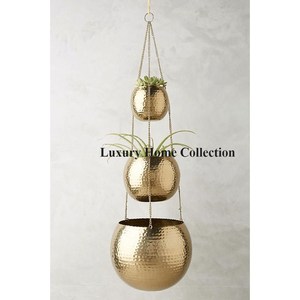 Brass <b>Antique</b> Finishing Metal Round Shape Planter and Pot Set of 2 With Black Color <b>Stand</b> and Frame Decoration for Home Hotel - Product Image 2