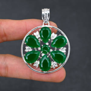 Designer Lab Créé Vert Onyx Gemstone Pendentif Argent Sterling Plaqué Main Bohème Fiançailles Mariage Fête Bijoux Cadeau - Product Image 5