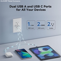 Prise murale ELEGRP double USB A et USB C 20A, prise murale USB 3 ports homologuée 30W 6.0A avec puce intelligente pour l'Amérique
