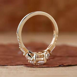 <b>Star</b> Dust Handmade Vintage Style Three Stone Engagement Ring <b>Cushion</b> Cut Moissanite Diamond Wedding Ring with Loose Diamonds - Product Image 3