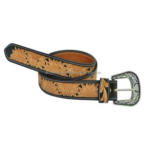 Cinturón de cuero genuino occidental con hebilla extraíble cinturón de cuero con relieve floral tallado a mano para unisex - Product Image 4