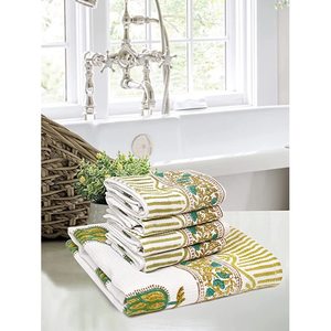 ชุดผ้าขนหนูอาบน้ำผ้าวาฟเฟิลเนื้อนุ่มในอินเดียพิมพ์ลายบล็อกผ้าเช็ดมือ1ผืนและผ้าขนหนูมือ4ผืนสี9 - Product Image 3