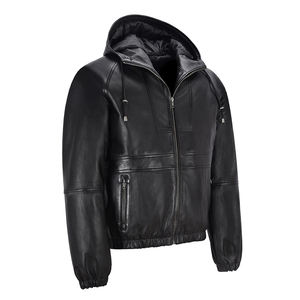 แจ็กเก็ตหนัง PU ลำลองของผู้ชาย2022มีฮู้ดเข้ารูปและกันลมสไตล์แฟชั่นใหม่ - Product Image 3