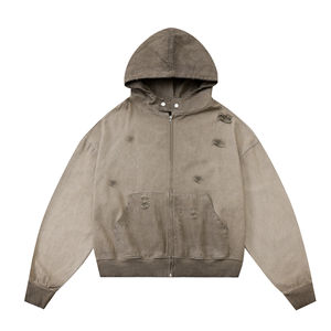 Fabricant unisexe surdimensionné vintage Sun Fade Zipper Sweat à capuche personnalisé hommes en détresse recadrée acide délavé Zip Up Hoodie - Product Image 2