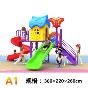 Sıcak satış açık oyun alanı ekipmanları küçük çocuklar modeli kelebek ve tavşan çatı ile plastik oyun alanı slayt