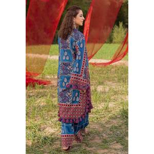 Unstitched <strong>Blue</strong> 2-Piece Cotton Lawn Suit for Women Daily <strong>Wear</strong> with Tassel Decoration - Product Image 6