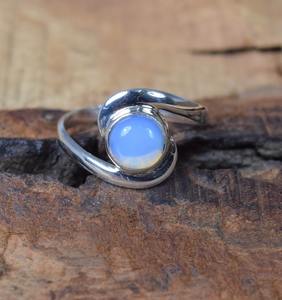 Opalite laiteuse 925 bijoux en argent Sterling pierres précieuses élégant Simple anneau forme ronde anneau octobre mois pierre de naissance cadeau pour elle - Product Image 4