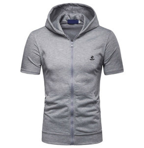 Pull à fermeture éclair Sweat à capuche à manches courtes d'entraînement décontracté Slim Fit Sweat à capuche zippé léger à manches courtes avec poche Kanga - Product Image 1