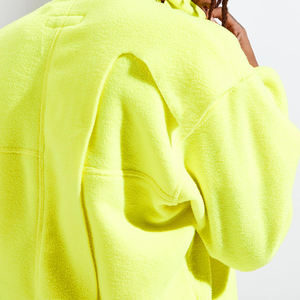 Oem Button Up Mock Neck Hoodies Oversize Trending Fluorescent Yellow Drop Shoulder <b>Sherpa</b> <b>Fleece</b> Heavyweight <b>Hoodie</b> - Product Image 2