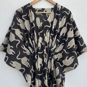 Kaftan noir à imprimé tigre, kaftan en coton, vêtements de plage, vêtements de nuit, cadeaux pour elle, robe en coton, robe bohème, robe de nuit, robe maxi pour femmes - Product Image 1