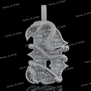 Collar con colgante de letra B gótica con incrustaciones de moissanita y diamantes, estilo hip hop, con piedra baguette, inicial personalizada, joyería unisex - Product Image 3