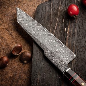 Tay Cầm Dao Đầu Bếp Damascus Làm Theo Yêu Cầu Chất Liệu Gỗ Hồng Với Cuộn Da Dùng Trong Nhà Bếp - Product Image 5